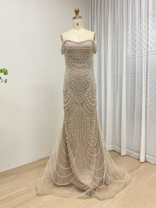 Off Shoulder Beaded Elegance Tulle Dress MB40209-2