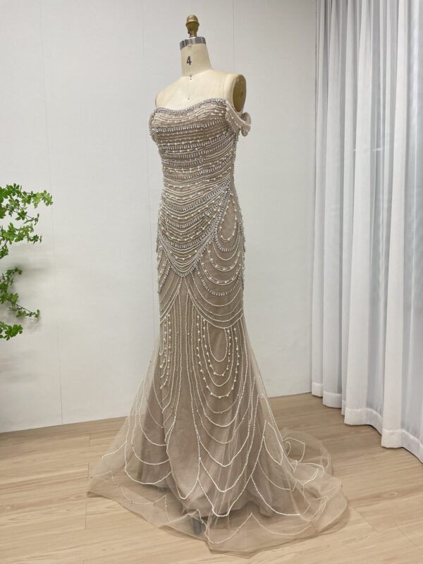 Off Shoulder Beaded Elegance Tulle Dress MB40209-2 - 图片 2