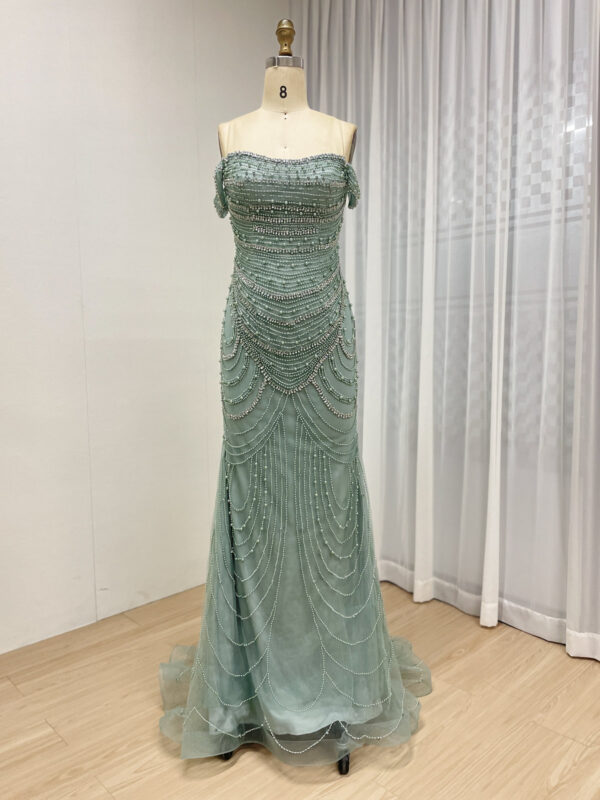 Off Shoulder Beaded Elegance Tulle Dress MB40209-2 - 图片 5