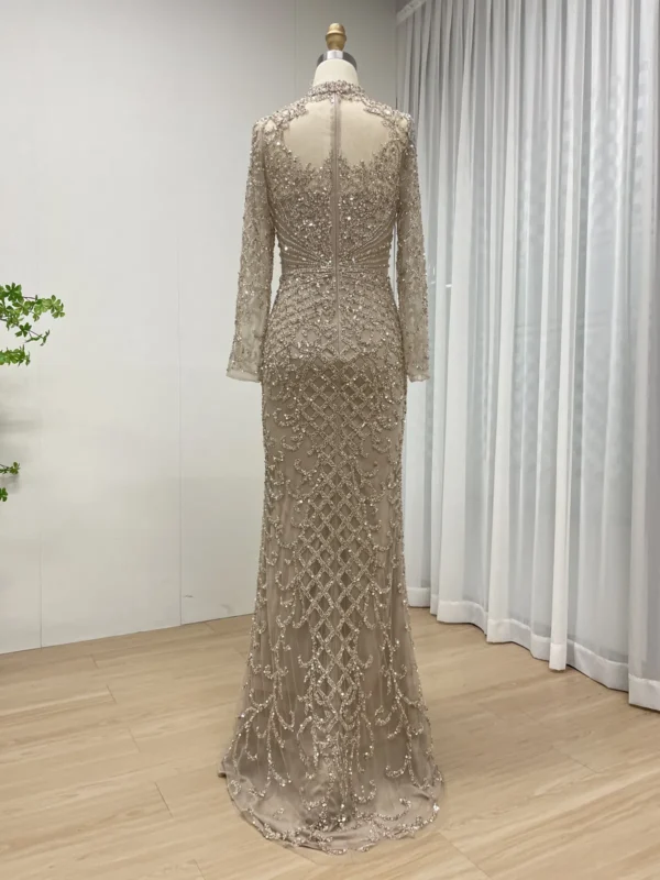 Elegant Nude Beaded Gown With High Neck & Long Sleeves MB40299 - 图片 3