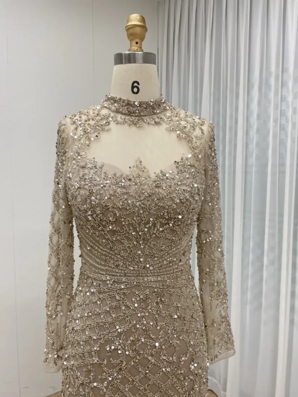 Elegant Nude Beaded Gown With High Neck & Long Sleeves MB40299 - 图片 2