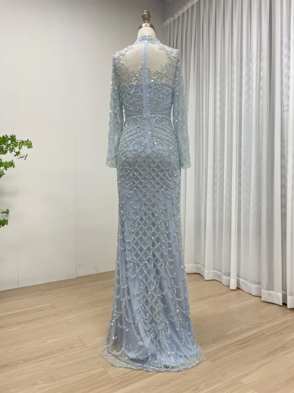 Elegant Nude Beaded Gown With High Neck & Long Sleeves MB40299 - 图片 7