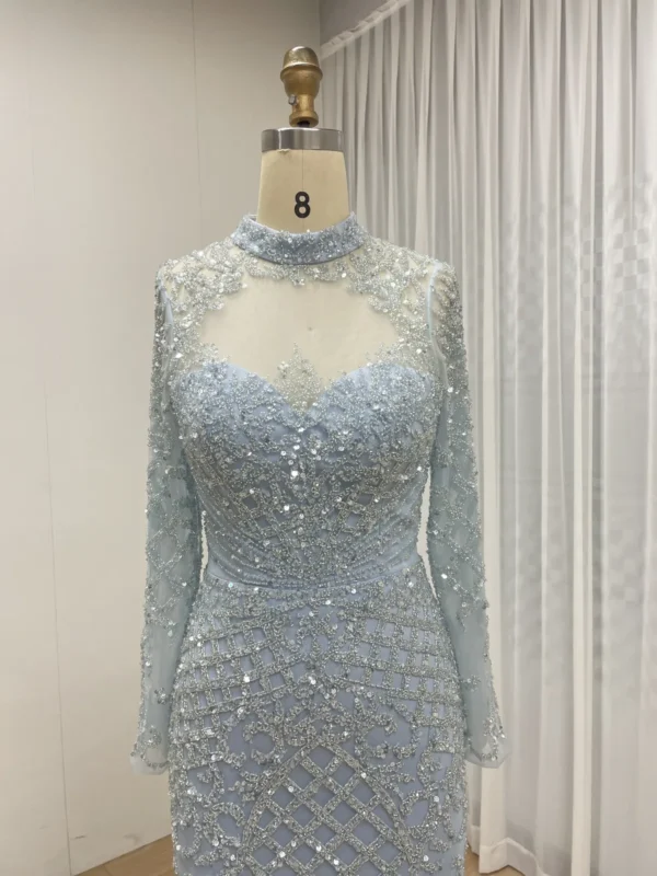 Elegant Nude Beaded Gown With High Neck & Long Sleeves MB40299 - 图片 5