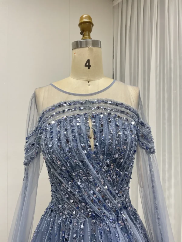 Blue Off-Shoulder Gown With Beaded Bodice & Flowing Tulle Skirt MB40300 - 图片 2