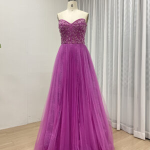Vibrant Fuchsia A-Line Gown with Beaded Bodice & Tulle Skirt MB40302