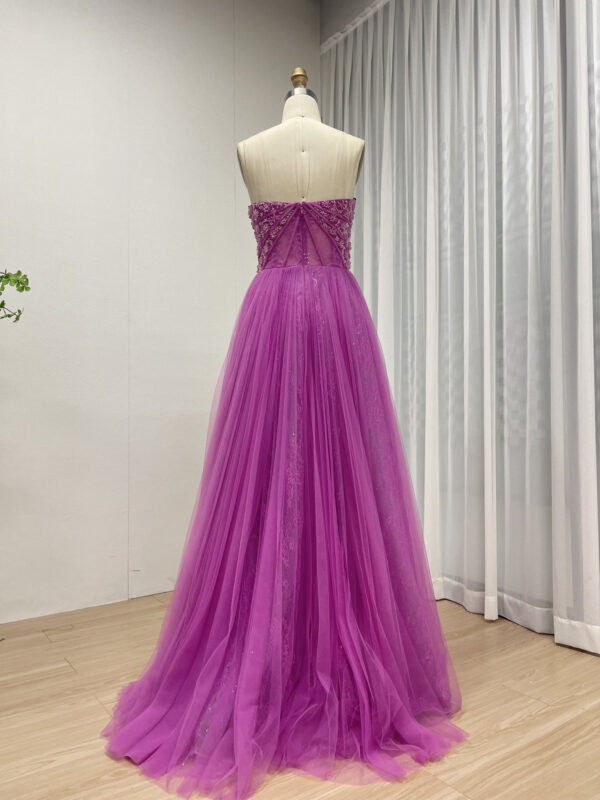 Vibrant Fuchsia A-Line Gown with Beaded Bodice & Tulle Skirt MB40302 - 图片 3