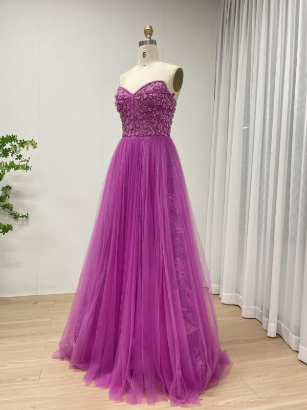 Vibrant Fuchsia A-Line Gown with Beaded Bodice & Tulle Skirt MB40302 - 图片 2
