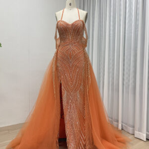Stunning Orange Gown With Beaded Mermaid & Detachable Tulle Overskirt MB40304