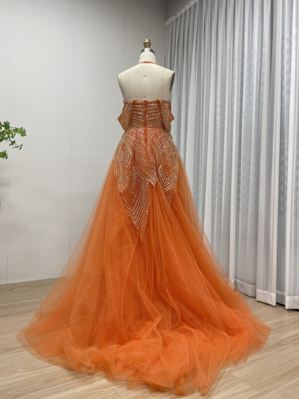 Stunning Orange Gown With Beaded Mermaid & Detachable Tulle Overskirt MB40304 - 图片 4