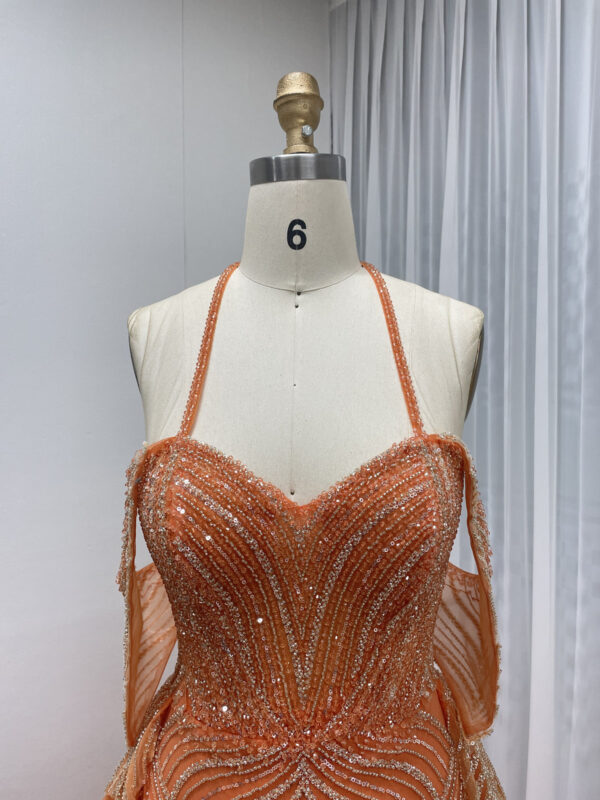 Stunning Orange Gown With Beaded Mermaid & Detachable Tulle Overskirt MB40304 - 图片 3