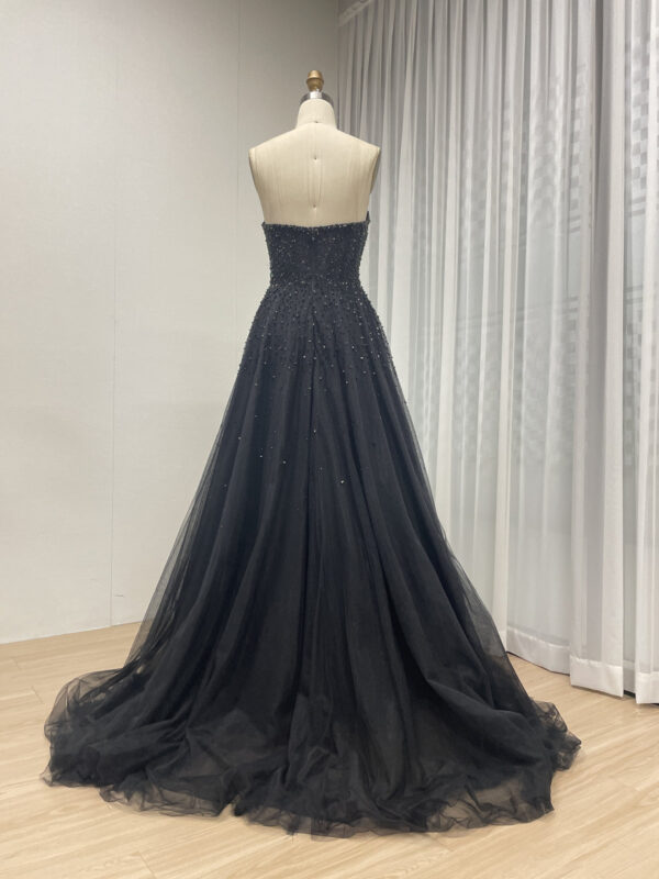Dramatic Black Gown With Beaded Strapless Bodice & Sheer High-Neck Cape MB40306 - 图片 6