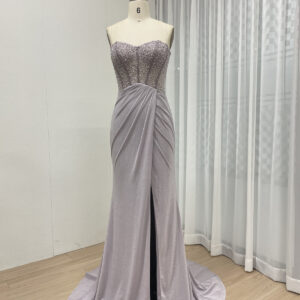 Glamorous Blush Gown With Beaded Bodice And Draped Skirt MB40308