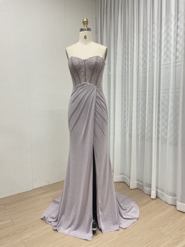 Glamorous Blush Gown With Beaded Bodice And Draped Skirt MB40308