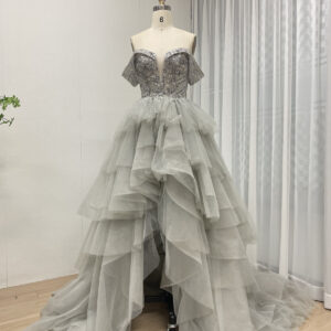 Tiered Tulle Ball Gown With Beaded Bodice And Off-Shoulder Sleeves MB40309