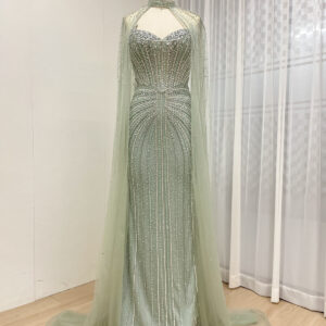 Emerald Elegance Enchanted Evening Gown With Removable Cape MB40365C
