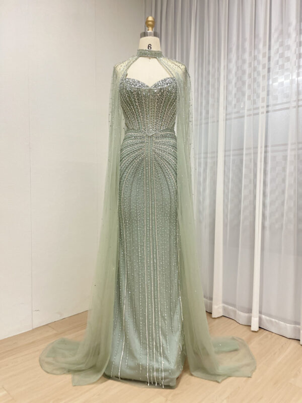 Emerald Elegance Enchanted Evening Gown With Removable Cape MB40365C