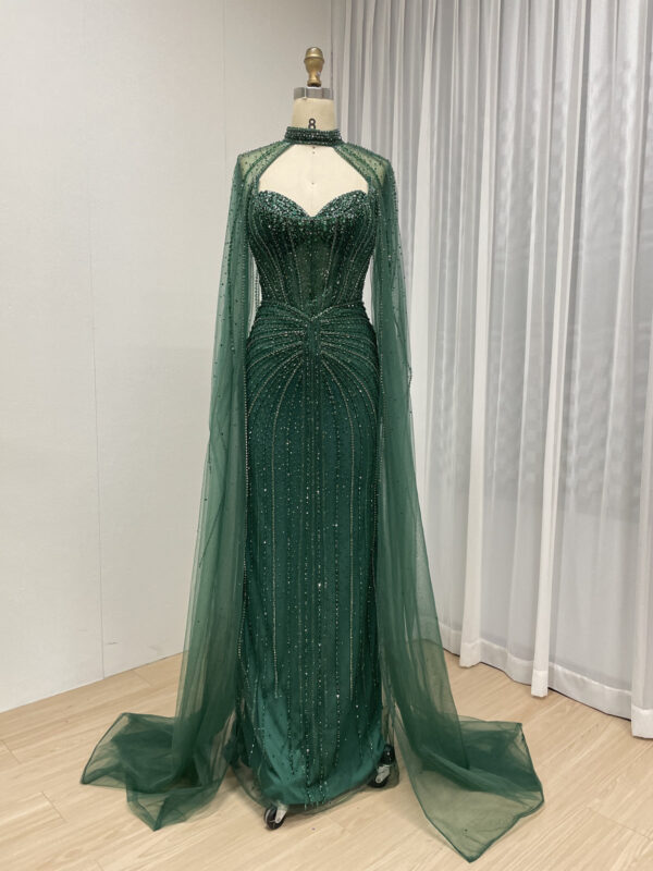 Emerald Elegance Enchanted Evening Gown With Removable Cape MB40365C - 图片 7