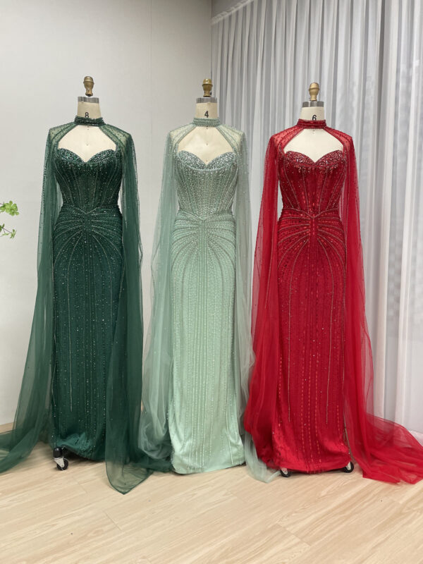 Emerald Elegance Enchanted Evening Gown With Removable Cape MB40365C - 图片 13