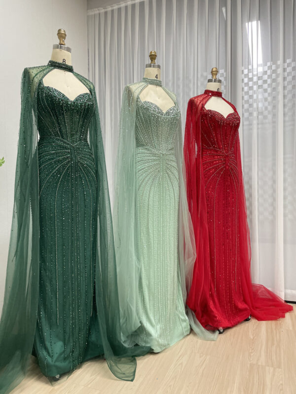 Emerald Elegance Enchanted Evening Gown With Removable Cape MB40365C - 图片 12