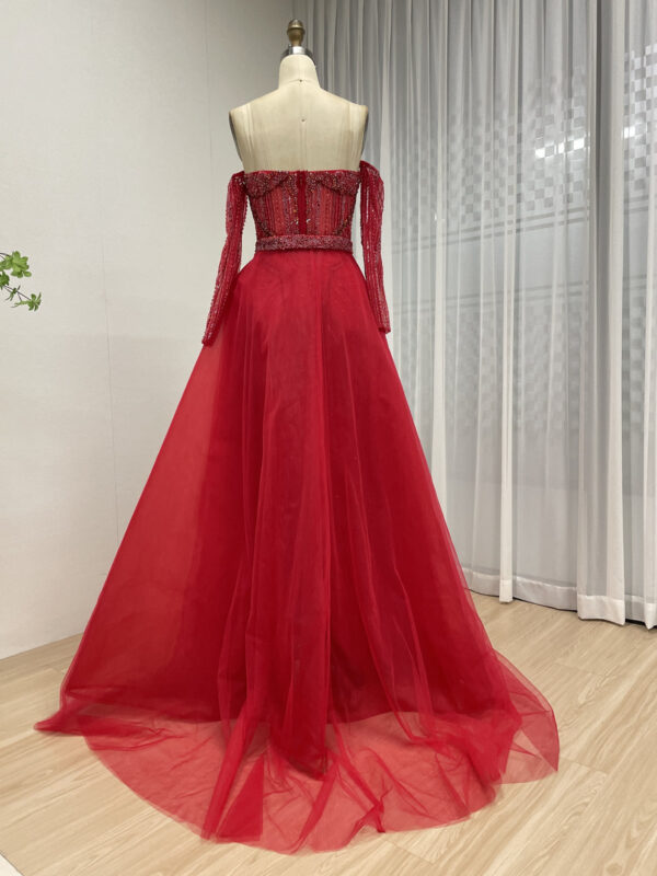 Red Dazzling Beaded Evening Gown With Removable Skirt MB40384-2 - 图片 7