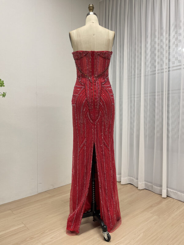 Red Dazzling Beaded Evening Gown With Removable Skirt MB40384-2 - 图片 6