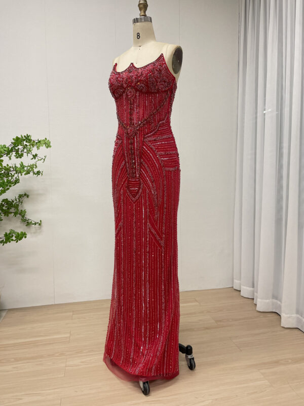 Red Dazzling Beaded Evening Gown With Removable Skirt MB40384-2 - 图片 4