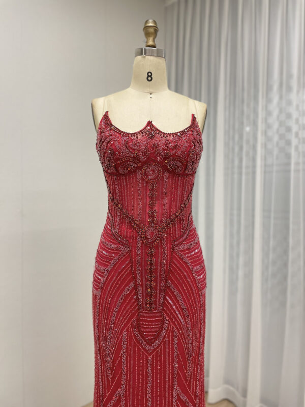Red Dazzling Beaded Evening Gown With Removable Skirt MB40384-2 - 图片 3