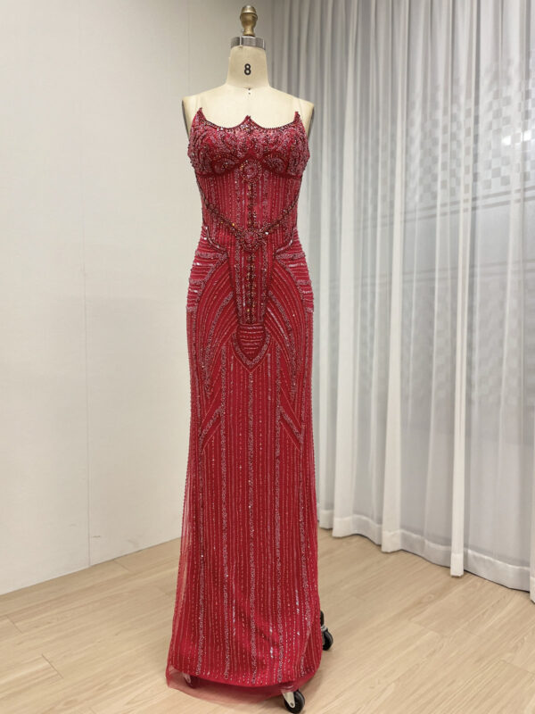 Red Dazzling Beaded Evening Gown With Removable Skirt MB40384-2 - 图片 2