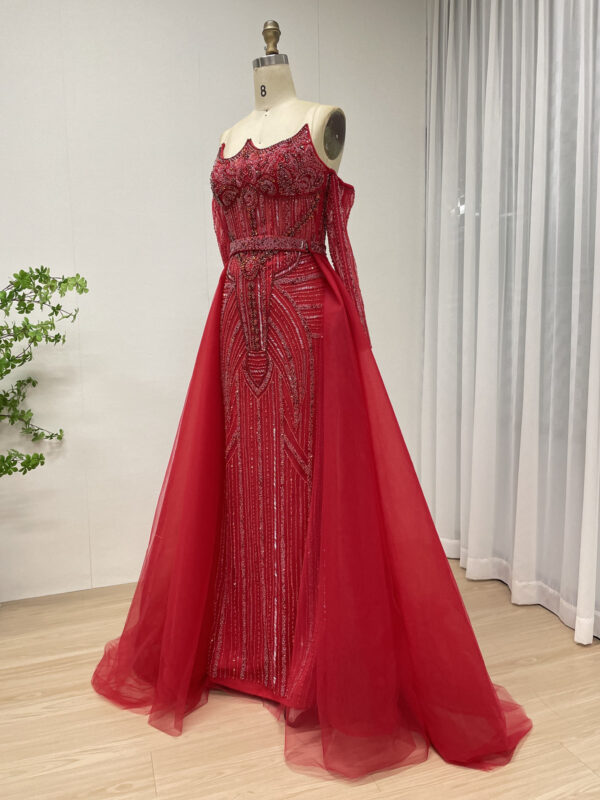 Red Dazzling Beaded Evening Gown With Removable Skirt MB40384-2 - 图片 5