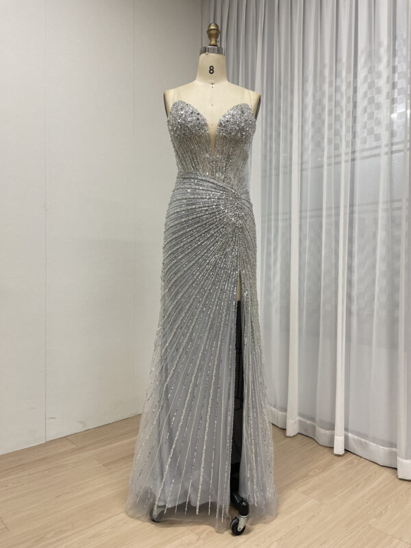 Silver Sparkle Elegance Beaded Glamour Evening Gown MB40430