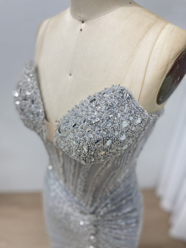 Silver Sparkle Elegance Beaded Glamour Evening Gown MB40430 - 图片 4