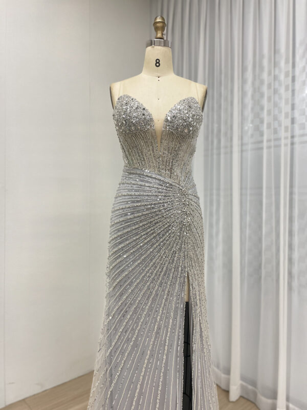 Silver Sparkle Elegance Beaded Glamour Evening Gown MB40430 - 图片 3