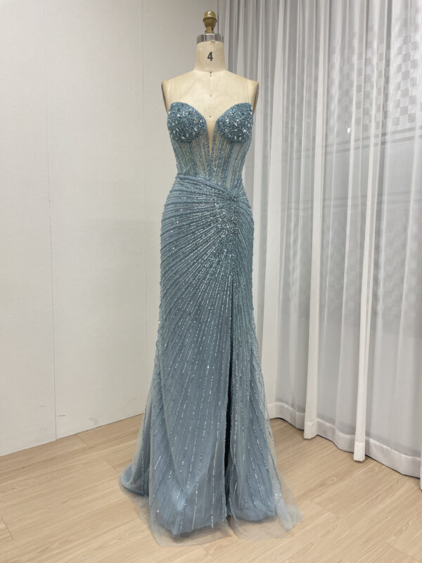 Silver Sparkle Elegance Beaded Glamour Evening Gown MB40430 - 图片 6