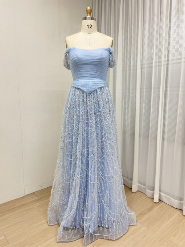 Blue Lace Elegance Aline Dream Evening Gown MB40432