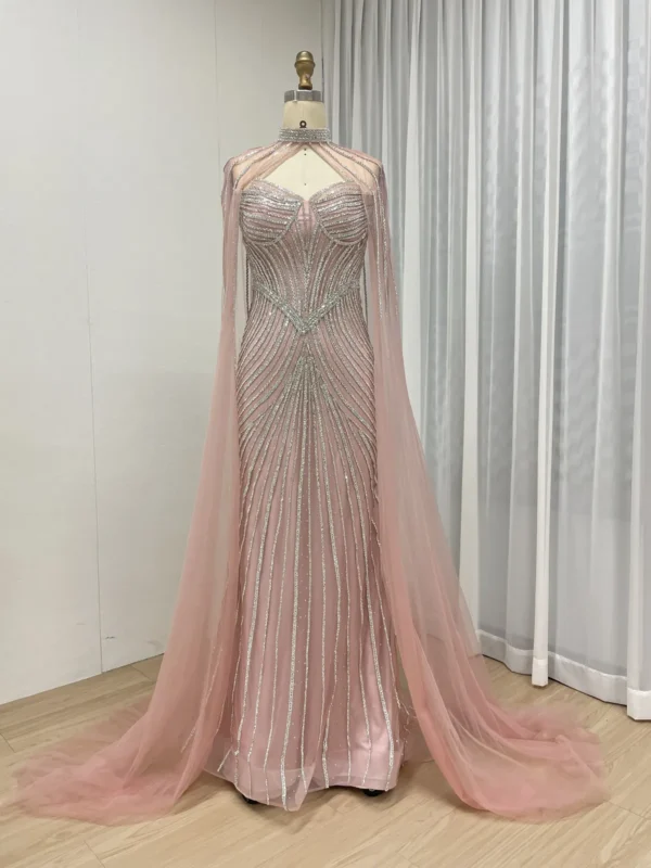 Beaded Elegance Gown Radiant Train Dress With Removable Cape MB40435 - 图片 9