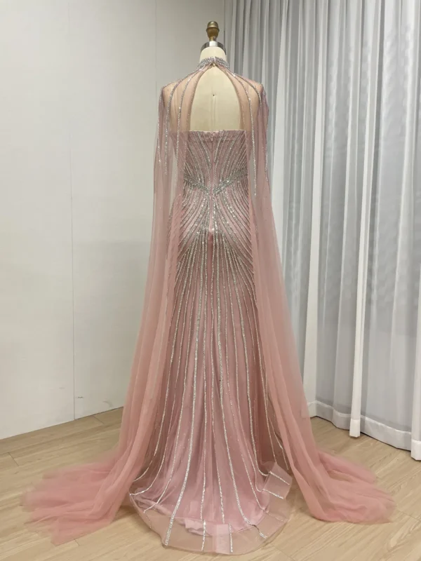 Beaded Elegance Gown Radiant Train Dress With Removable Cape MB40435 - 图片 14