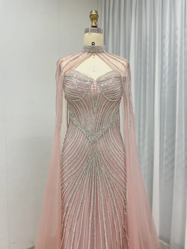 Beaded Elegance Gown Radiant Train Dress With Removable Cape MB40435 - 图片 12