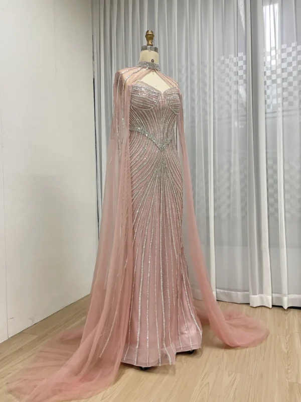 Beaded Elegance Gown Radiant Train Dress With Removable Cape MB40435 - 图片 10
