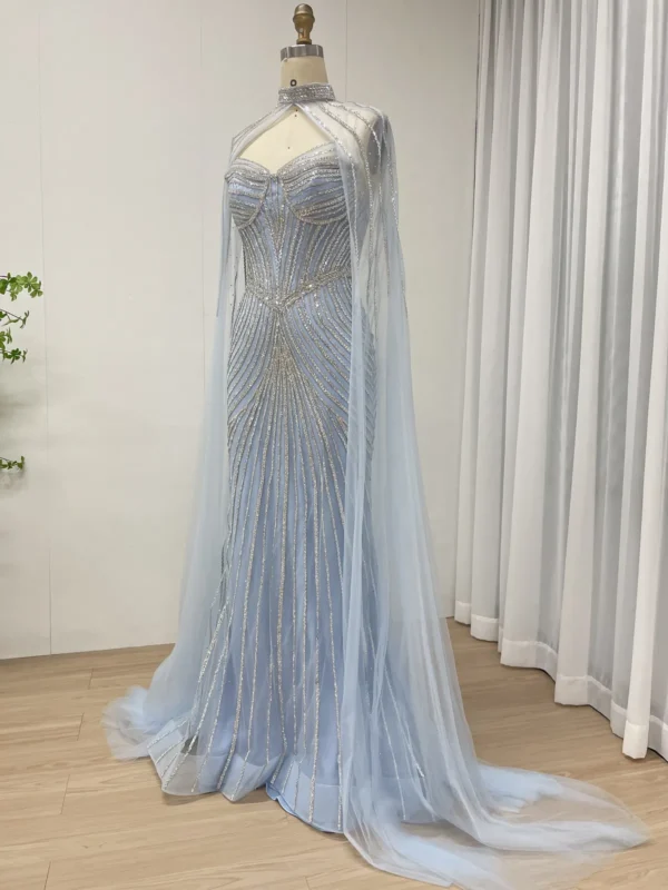 Beaded Elegance Gown Radiant Train Dress With Removable Cape MB40435 - 图片 7