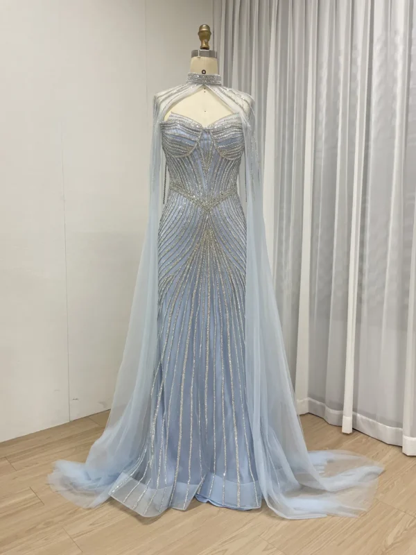 Beaded Elegance Gown Radiant Train Dress With Removable Cape MB40435 - 图片 6