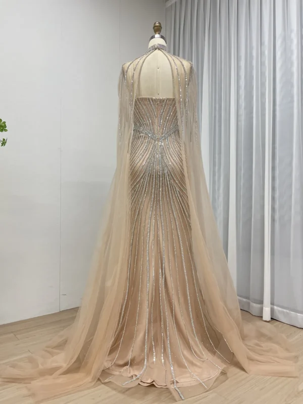 Beaded Elegance Gown Radiant Train Dress With Removable Cape MB40435 - 图片 5