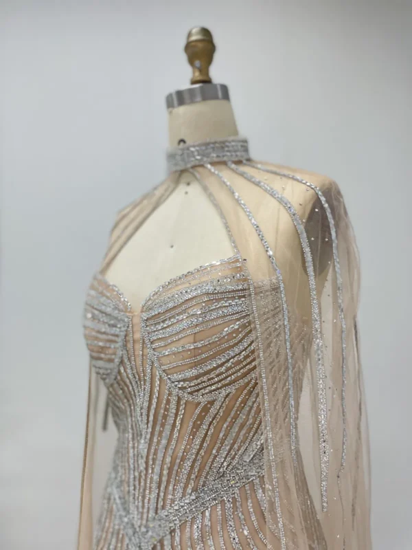Beaded Elegance Gown Radiant Train Dress With Removable Cape MB40435 - 图片 2