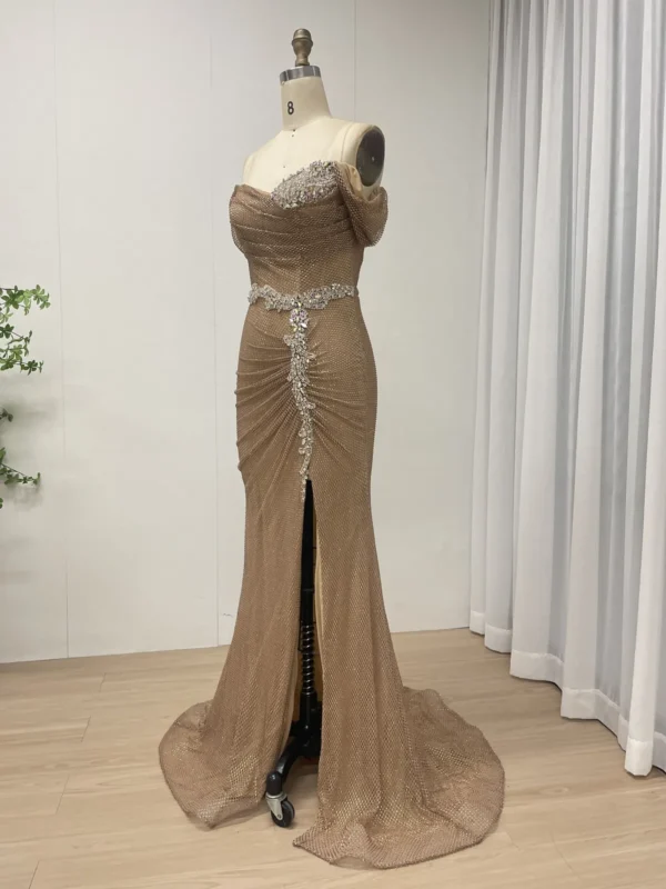 Chic Off Shoulder Elegance Evening Gown With High Split MB40436 - 图片 2