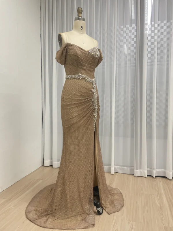 Chic Off Shoulder Elegance Evening Gown With High Split MB40436 - 图片 4