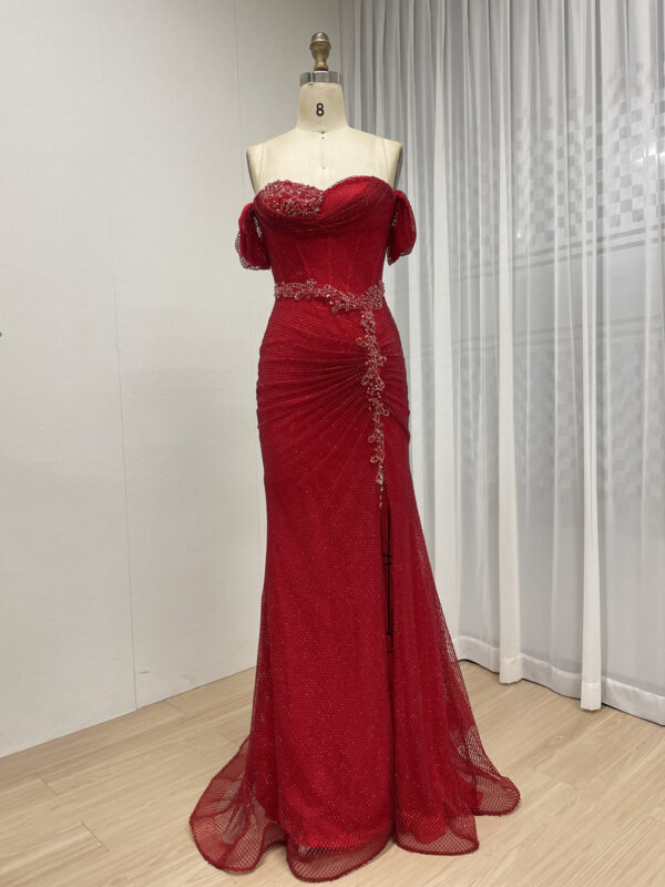 Golden Dazzling Off Shoulder Elegance Mermaid Gown With Split MB40437 - 图片 5