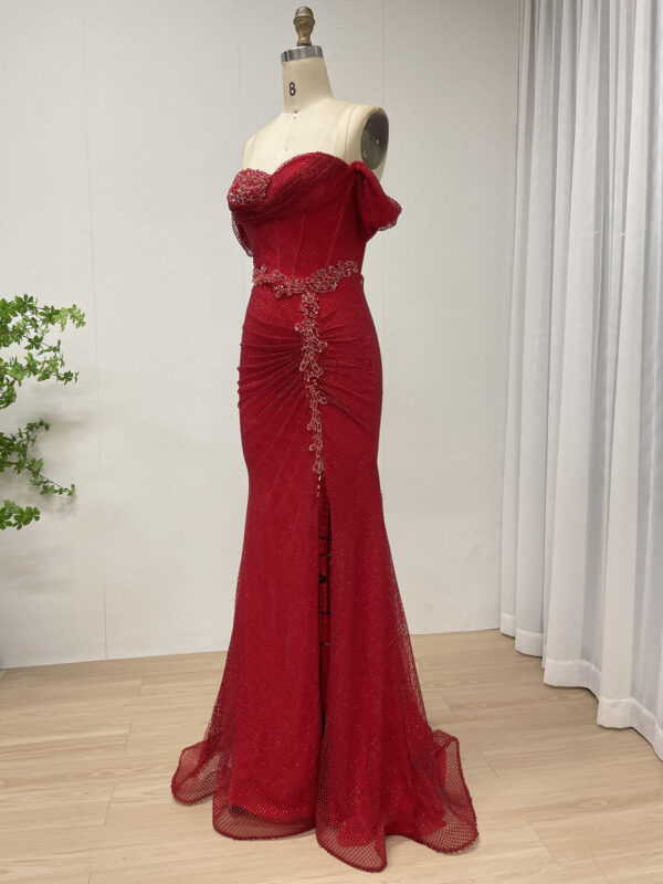 Golden Dazzling Off Shoulder Elegance Mermaid Gown With Split MB40437 - 图片 7