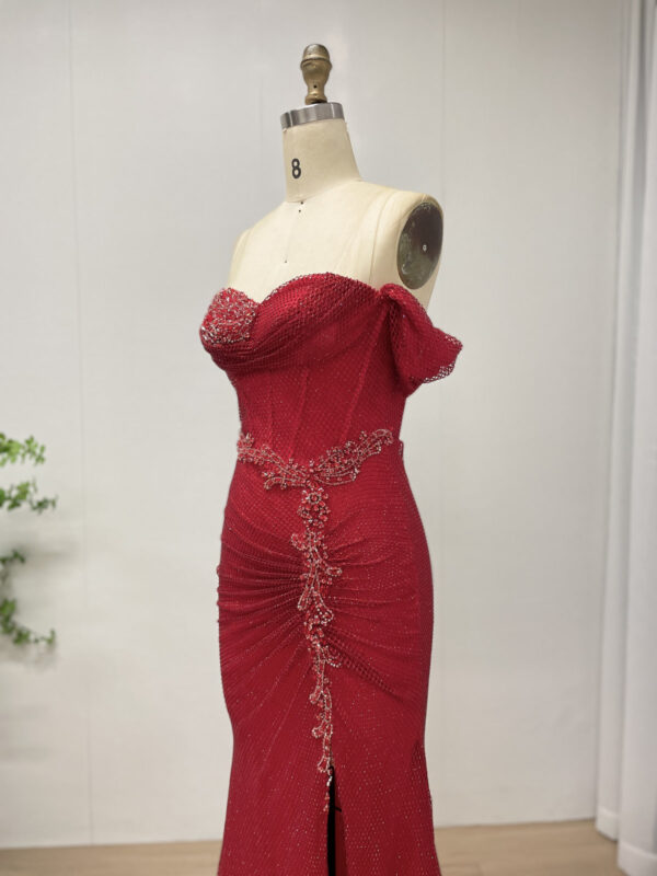 Golden Dazzling Off Shoulder Elegance Mermaid Gown With Split MB40437 - 图片 6