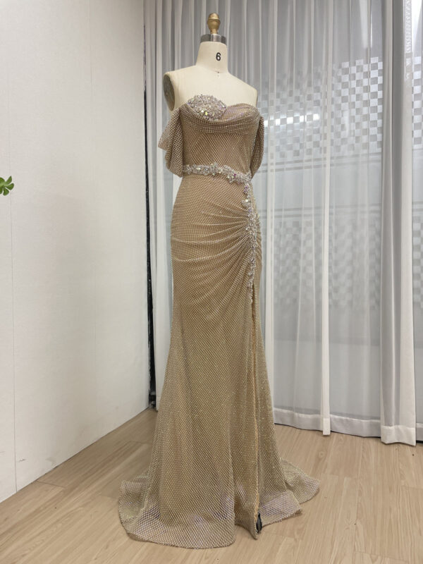 Golden Dazzling Off Shoulder Elegance Mermaid Gown With Split MB40437 - 图片 3