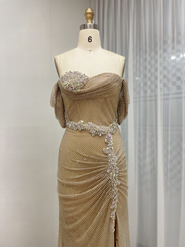 Golden Dazzling Off Shoulder Elegance Mermaid Gown With Split MB40437 - 图片 2