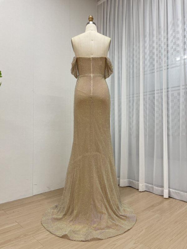 Golden Dazzling Off Shoulder Elegance Mermaid Gown With Split MB40437 - 图片 4
